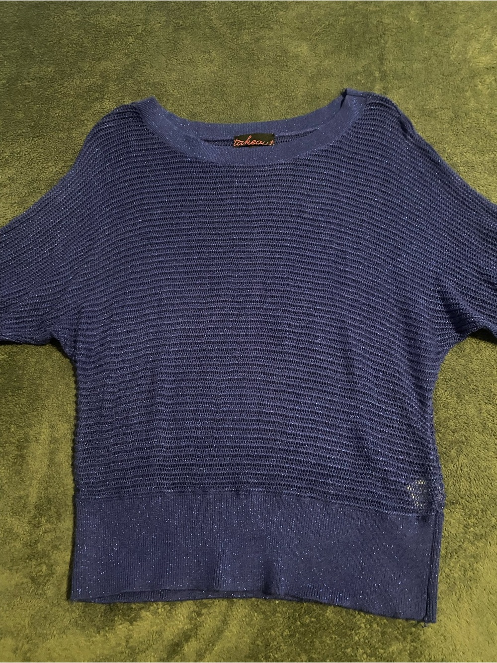 Takeout Navy Short-Sleeve Scoop-Neck Knit Top